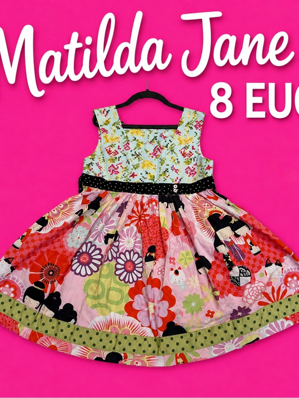 Matilda Jane Pink & Multi Floral Patchwork Sleeveless kokeshi doll Dress